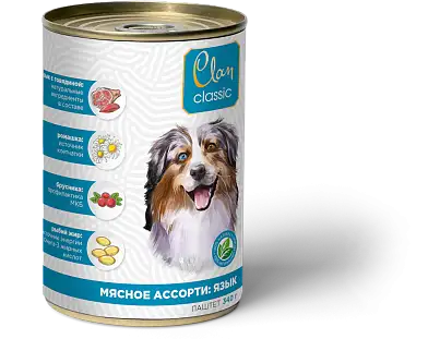Clan classic консервы для собак «мясное ассорти с языком»