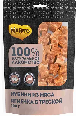 Мнямс лакомство для собак кубики из мяса ягненка с треской