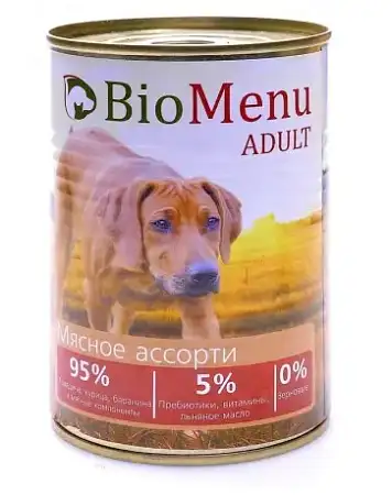 Купить  biomenu adult консервы для собак мясное ассорти
